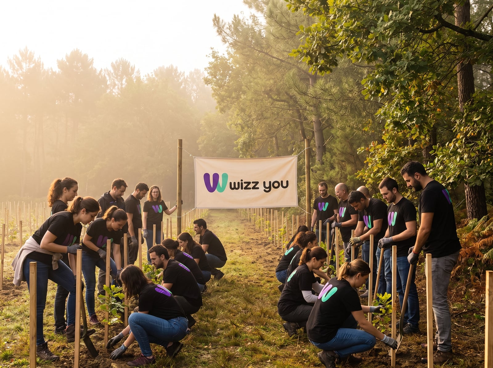L'équipe Wizz You plante des arbres lors d'une journée solidaire