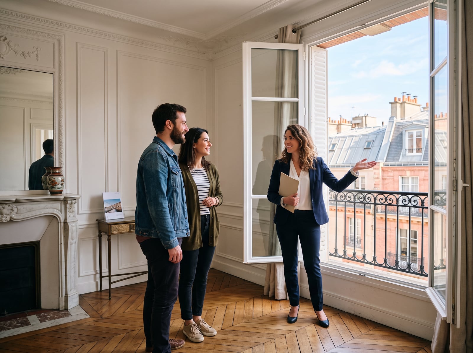 Visite d'un appartement ancien lumineux guidée par une négociatrice immobilière