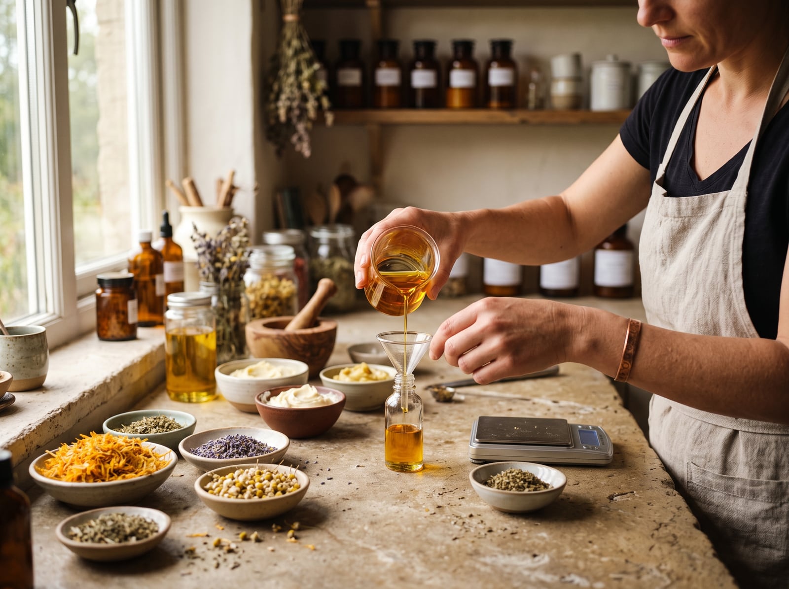 Préparation artisanale d'un soin cosmétique aux ingrédients naturels