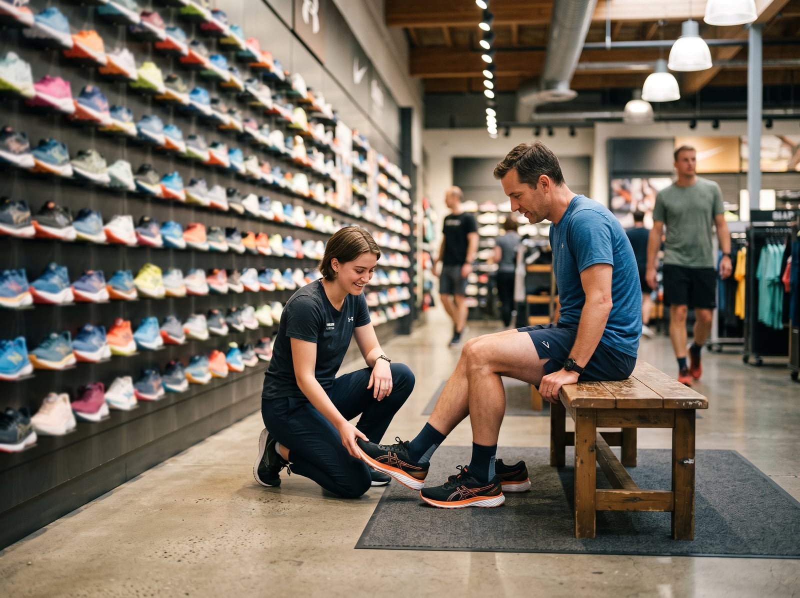 Essayage de chaussures de running dans un magasin de sport