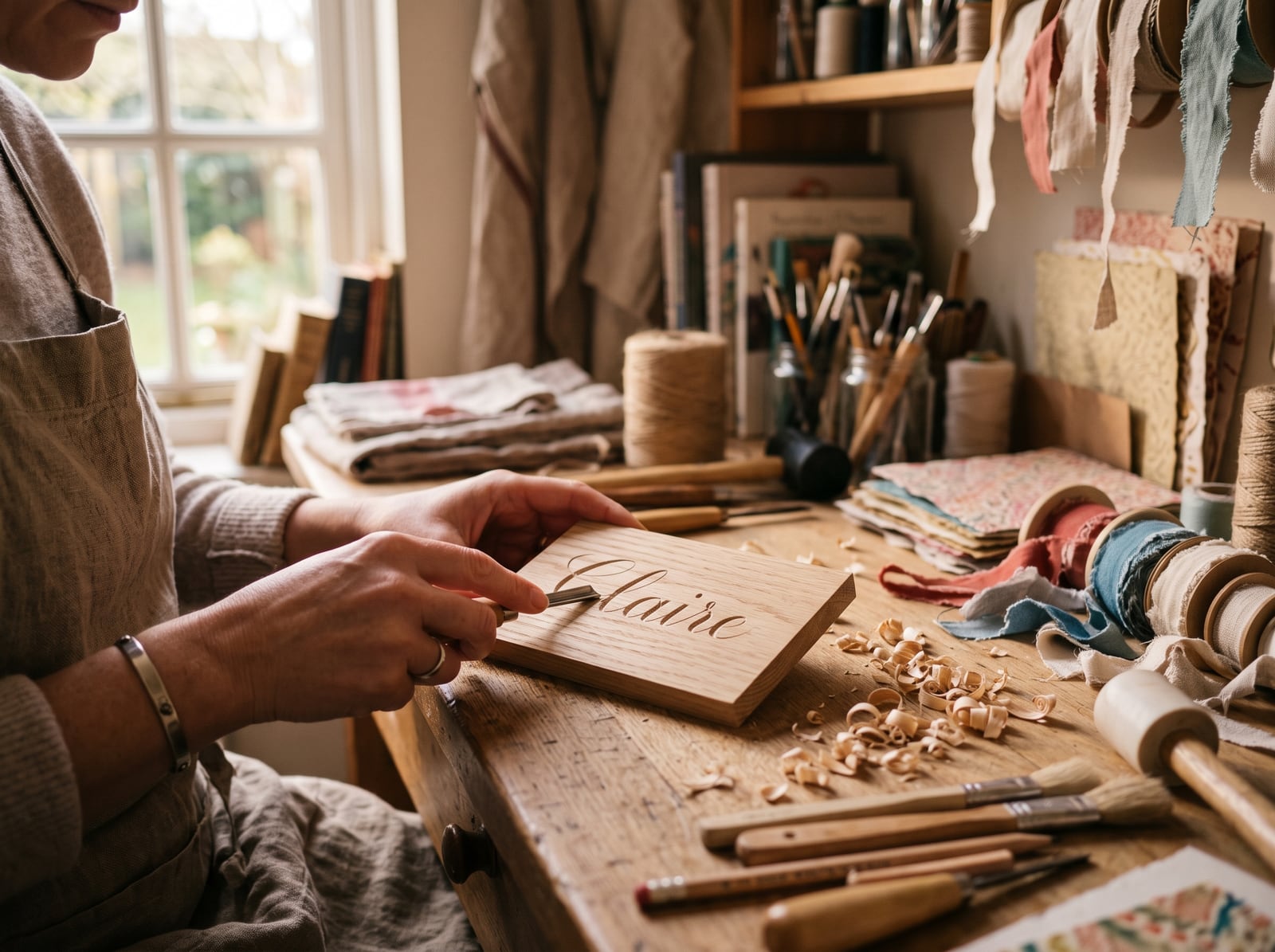 Artisan gravant un cadeau personnalisé sur son établi