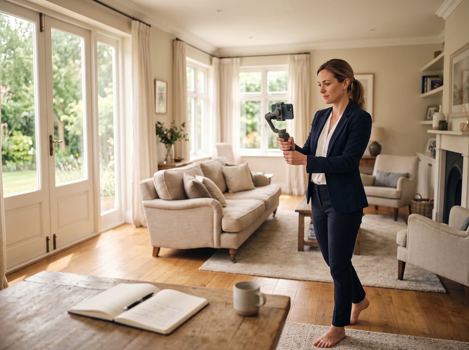 Négociateur photographiant l'intérieur d'une maison avant sa mise en vente