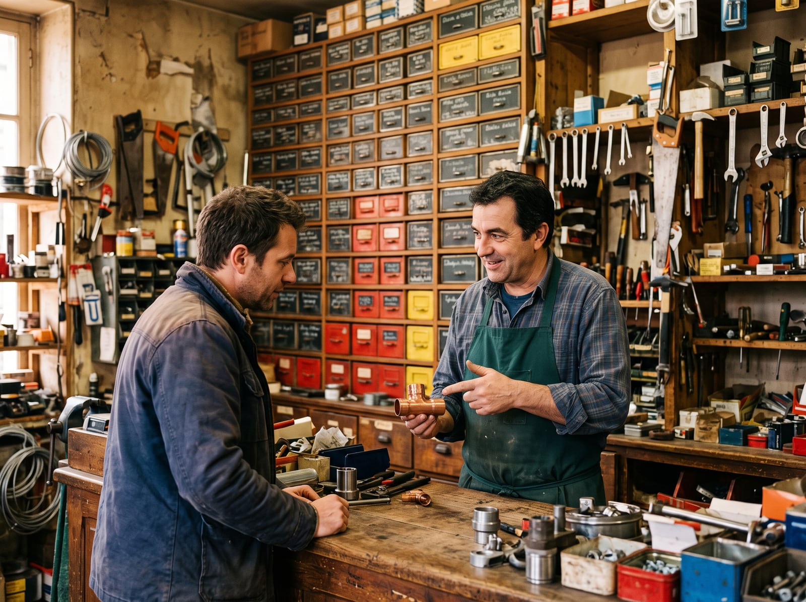 Conseil au comptoir d'une quincaillerie de proximité
