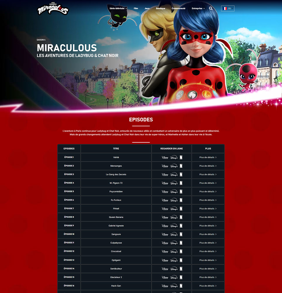 Liste des épisodes de la série Miraculous Ladybug avec options de visionnage