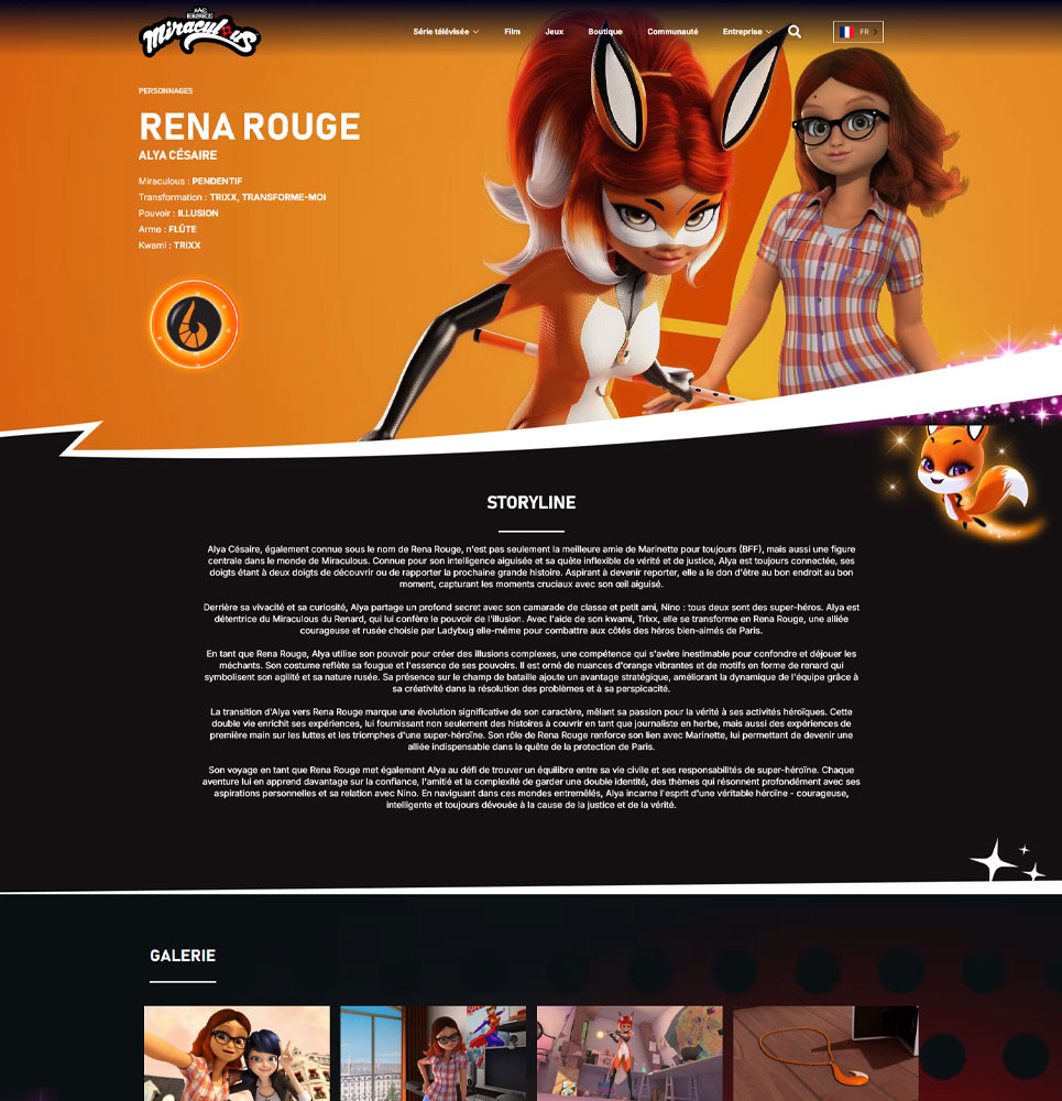 Présentation de Rena Rouge sur le site Miraculous Ladybug