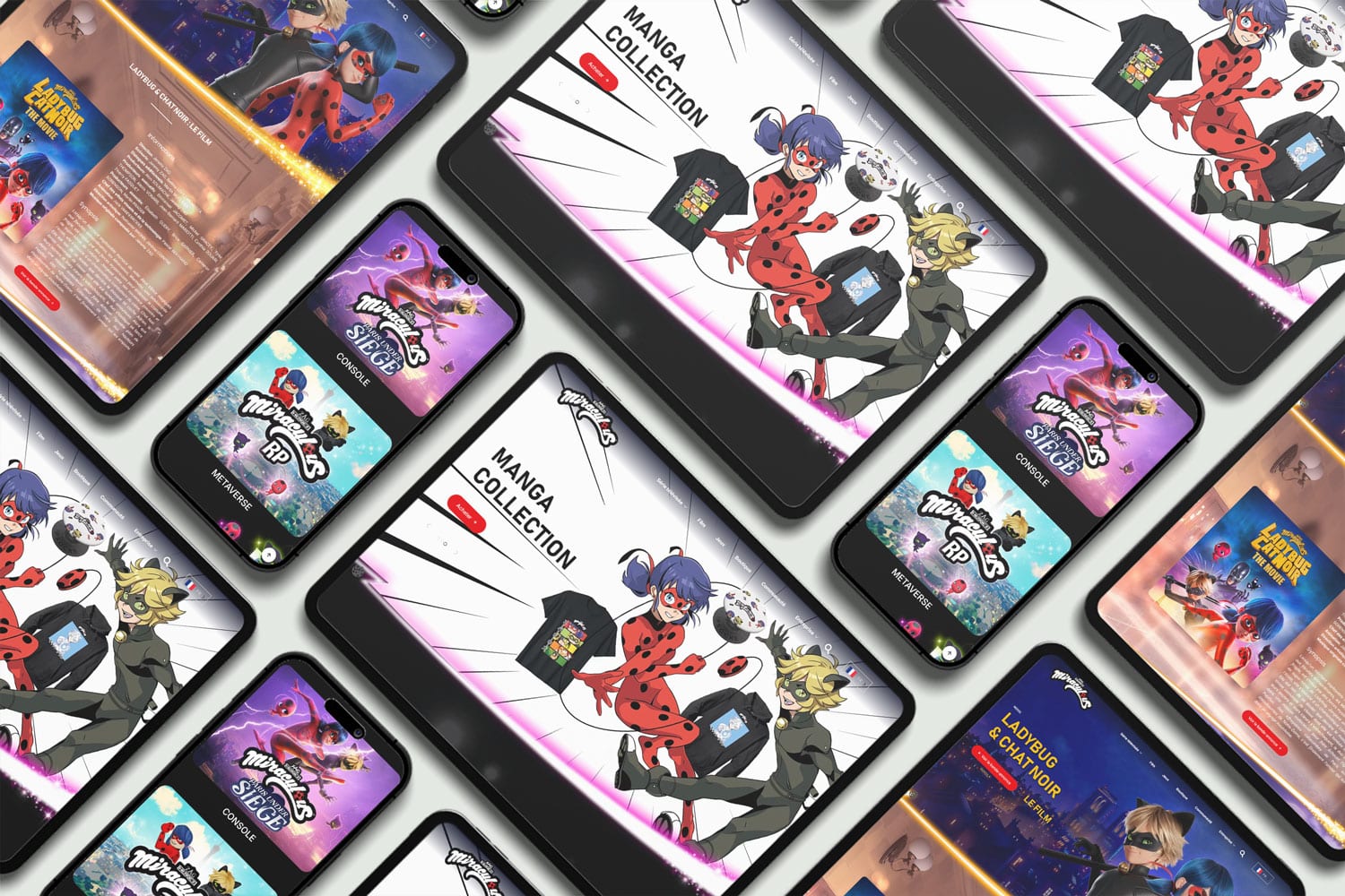 Site Miraculous Ladybug affiché sur desktop, tablette et mobil
