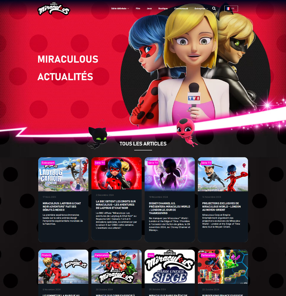 Actualités affichées sur le site Miraculous Ladybug