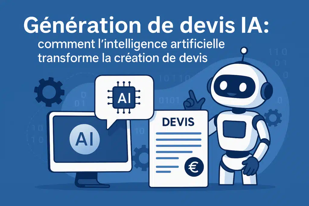 Génération de devis IA : illustration d’un robot générant un devis automatique