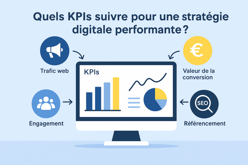Infographie illustrant les KPIs essentiels à suivre dans une stratégie digitale performante