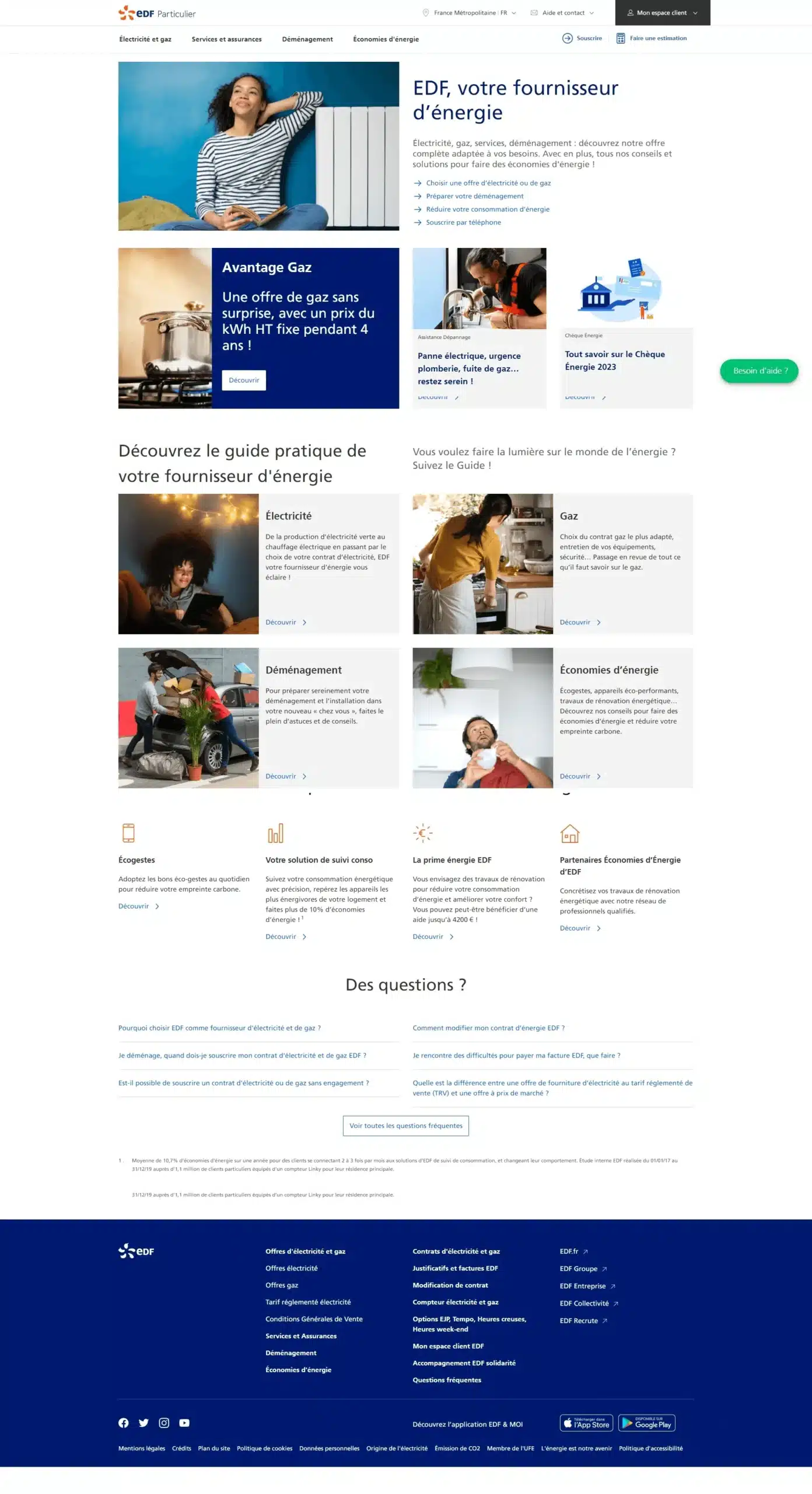 Accueil du site web EDF Particulier – services et informations énergie