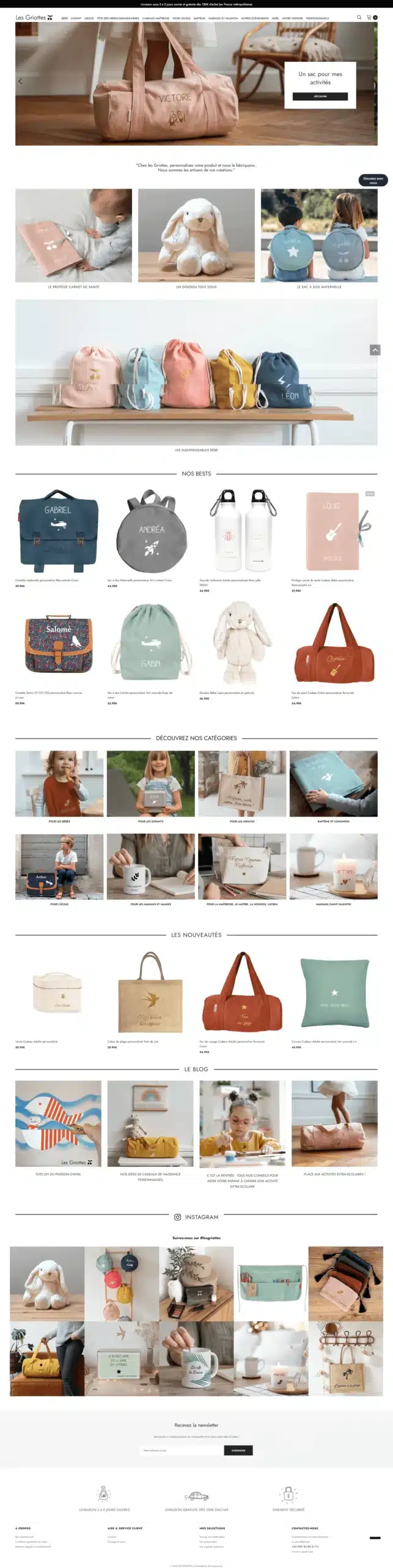 Site e-commerce Les Griottes – aperçu de la page d’accueil