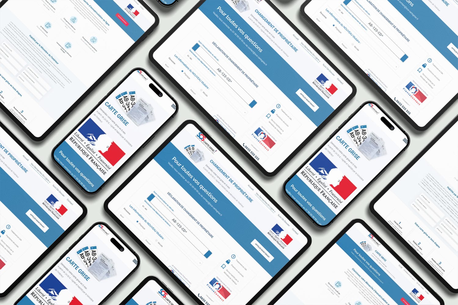 Site SOS Carte Grise accessible sur mobile pour démarches en ligne de changement de propriétaire