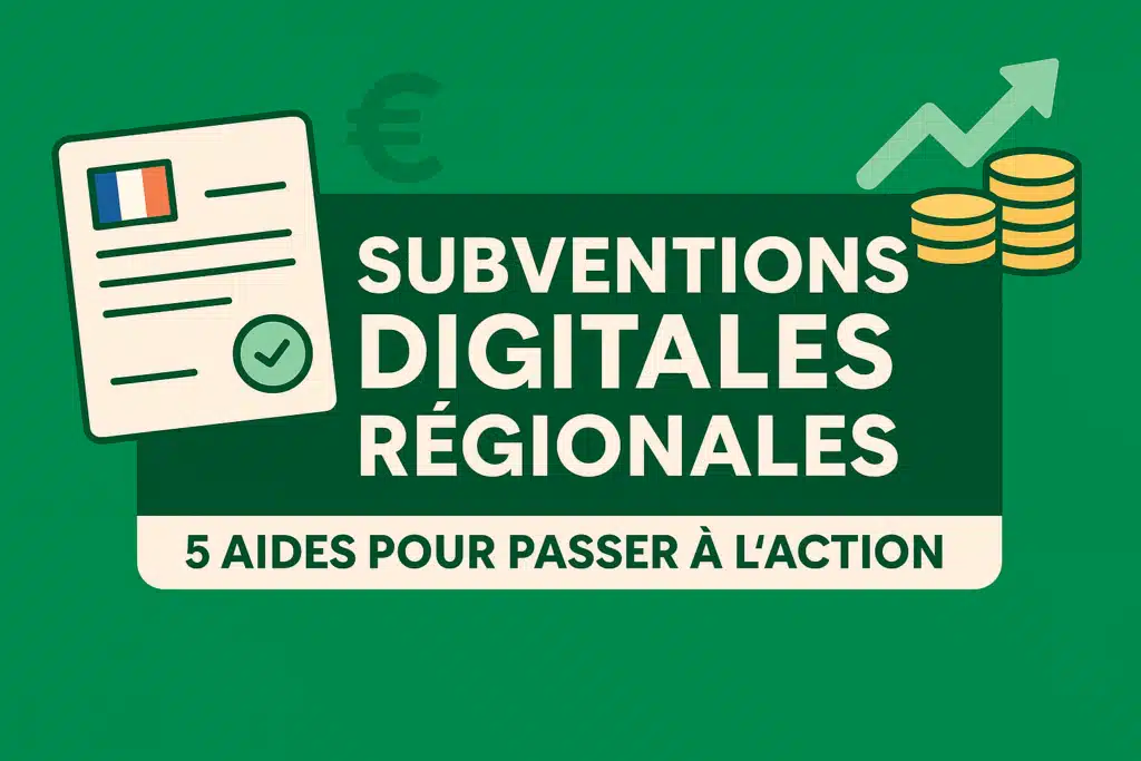 Subventions digitales régionales : illustration d’un document officiel avec drapeau français et symboles de financement