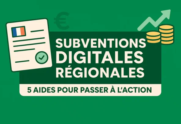 Subventions digitales régionales : illustration d’un document officiel avec drapeau français et symboles de financement