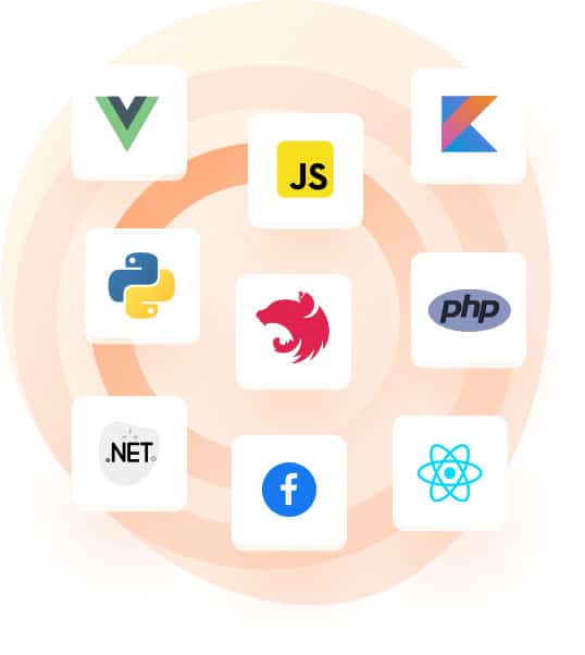Logos des technologies utilisées en développement web sur mesure : React, PHP, Node, etc