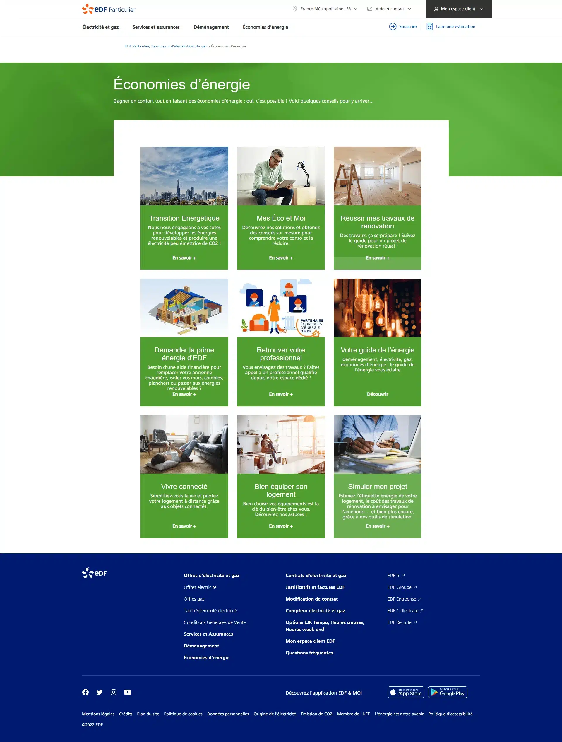 Économies d’énergie proposées sur le site web EDF Particulier
