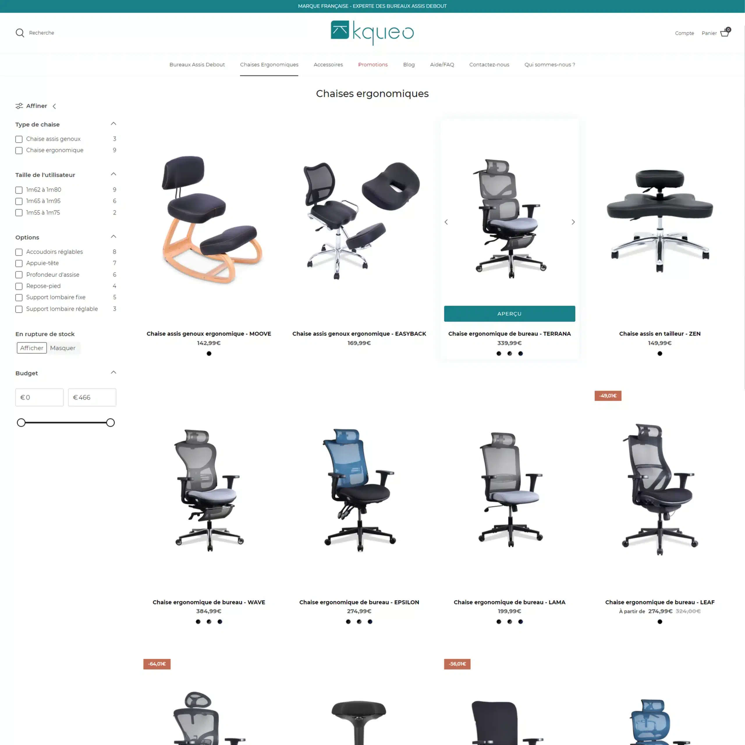 Chaises ergonomiques – site e-commerce ergonomique Kqueo