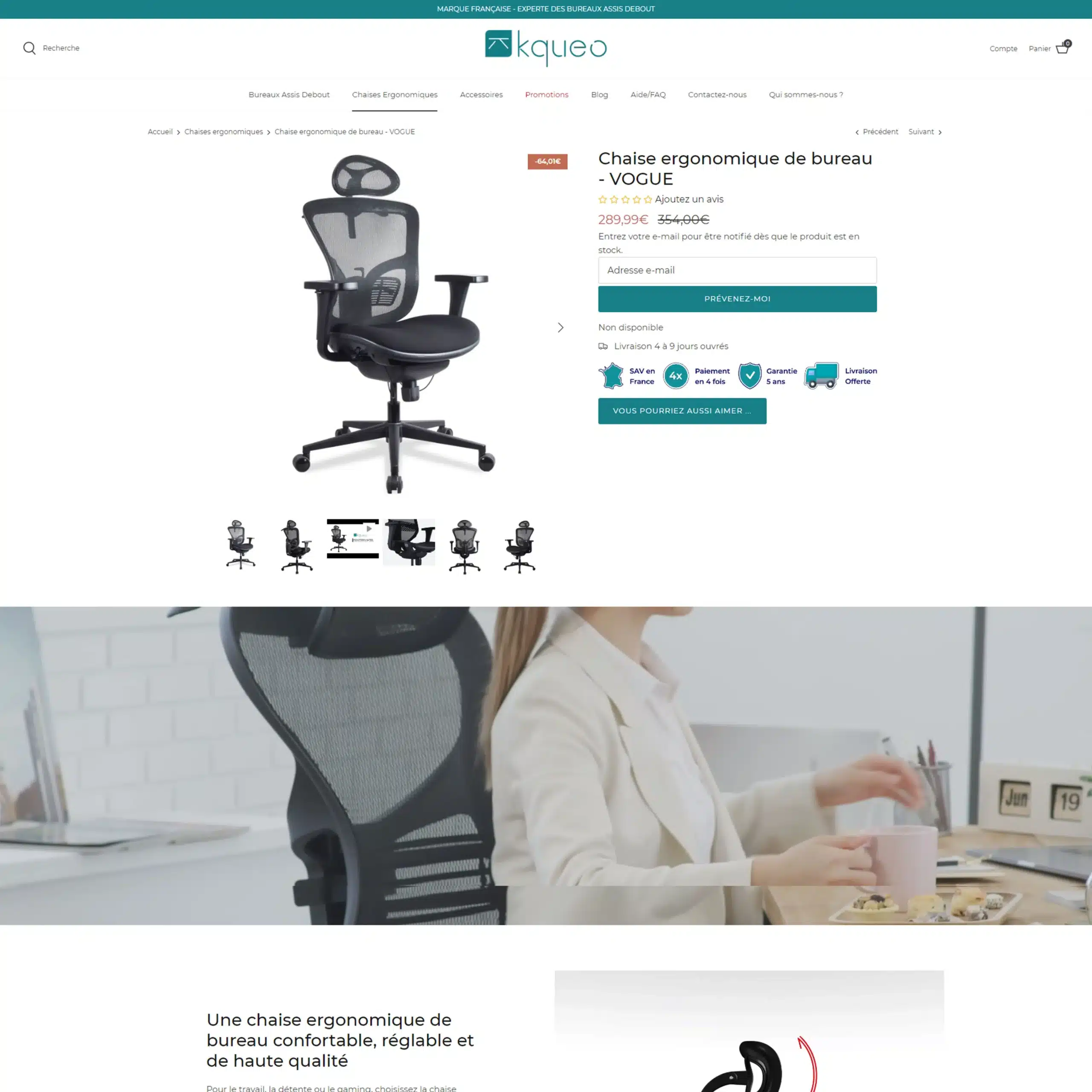 Chaise ergonomique VOGUE – site e-commerce ergonomique Kqueo