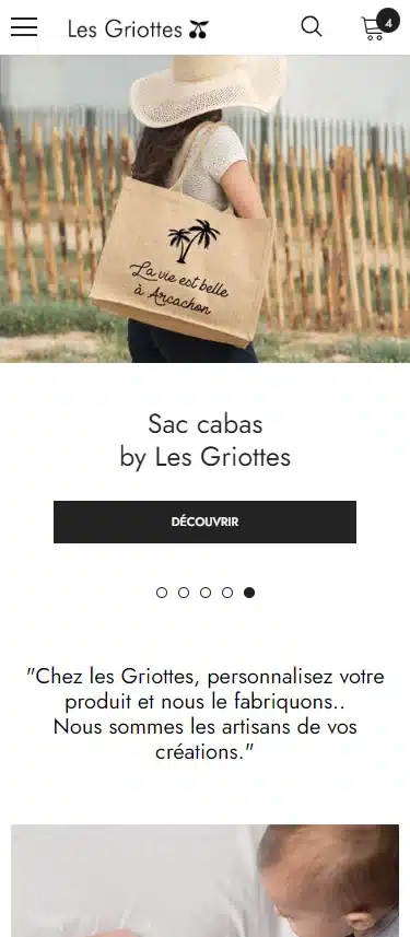 Site e-commerce Les Griottes – page produit sac cabas personnalisé