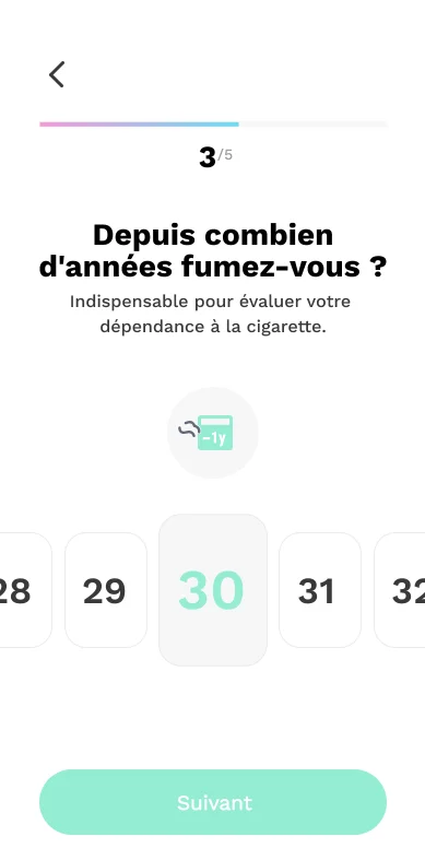 Écran d’évaluation du nombre d’années de tabagisme dans Nosmo