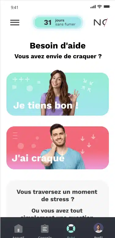 Aide en cas de rechute dans l’application mobile pour arrêter de fumer Nosmo