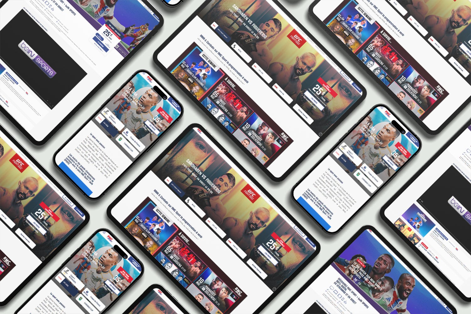Mockup du site web RMC Sport TV sur différents écrans, desktop, tablette et mobile