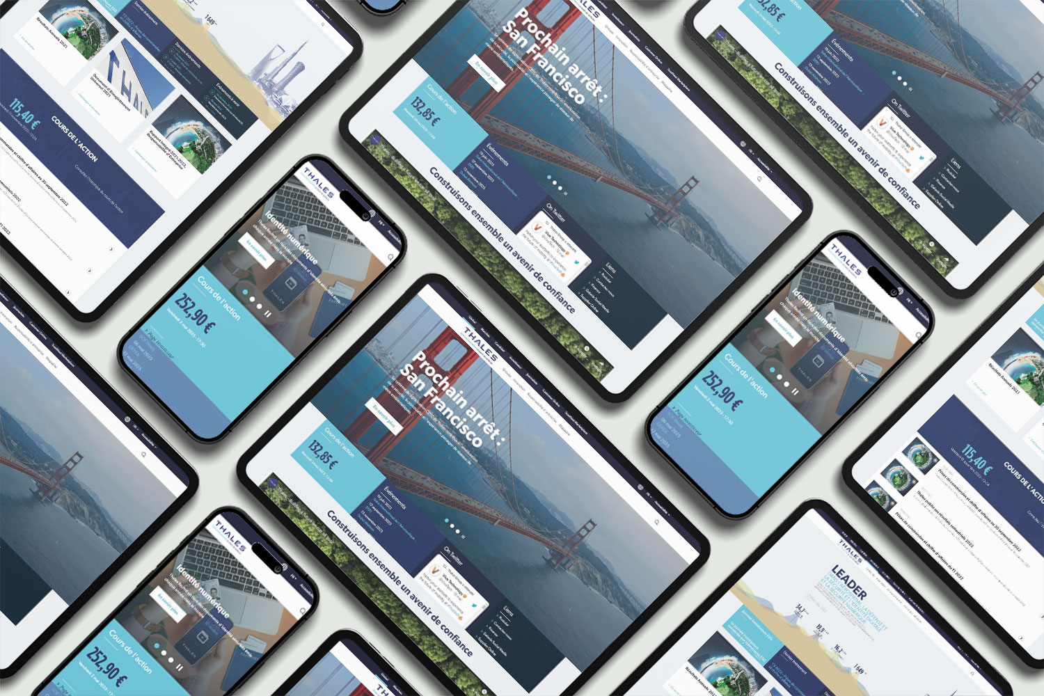 Aperçu du site Thales en responsive design sur tablettes et smartphones
