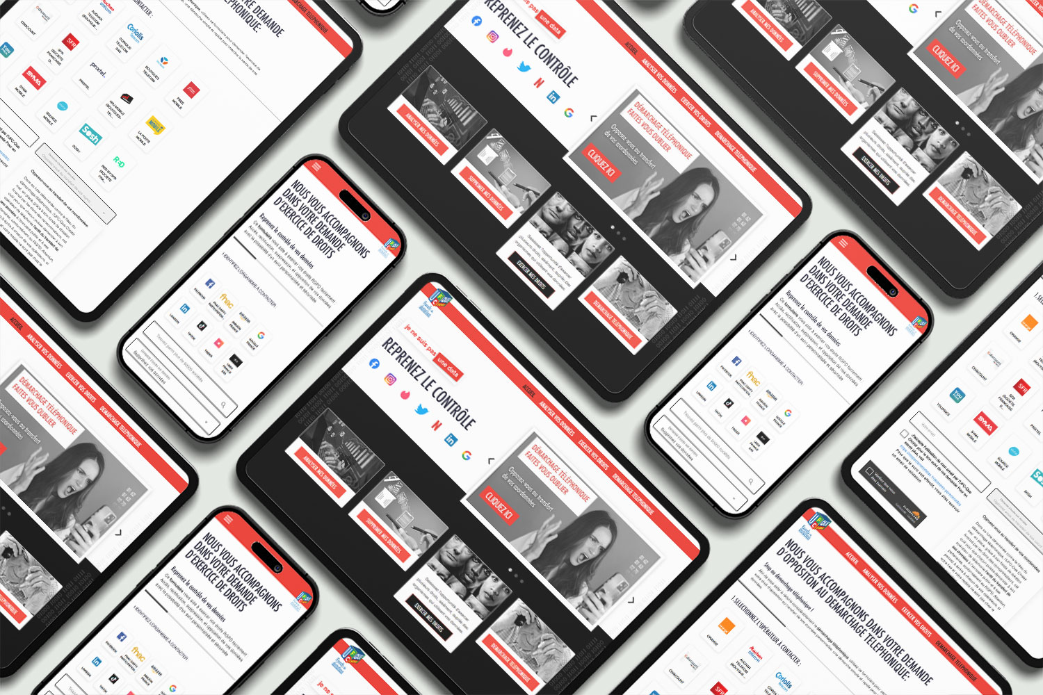 Maquettes du site Je ne suis pas une data sur mobile et tablette – plateforme numérique responsable