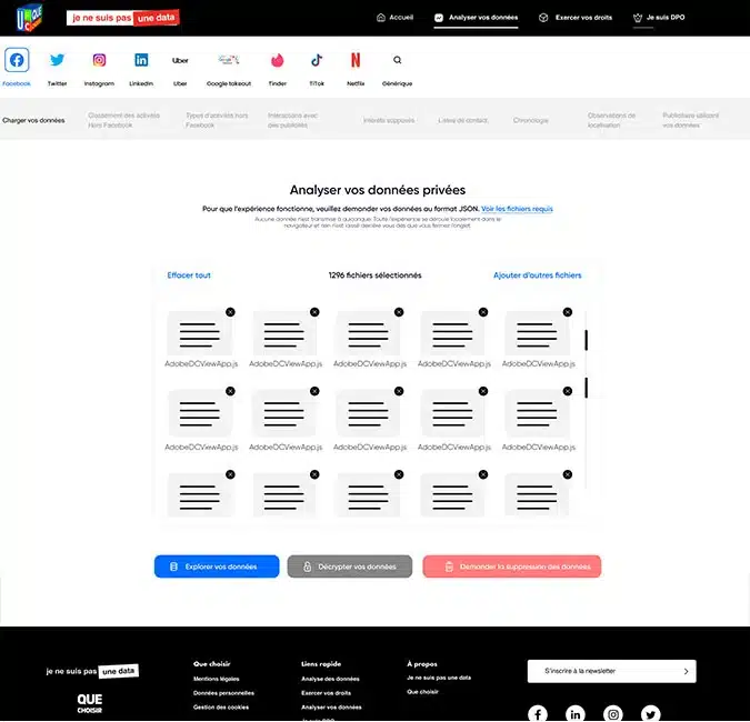 Analyse des données personnelles sur le site web Je ne suis pas une data avec tableau graphique