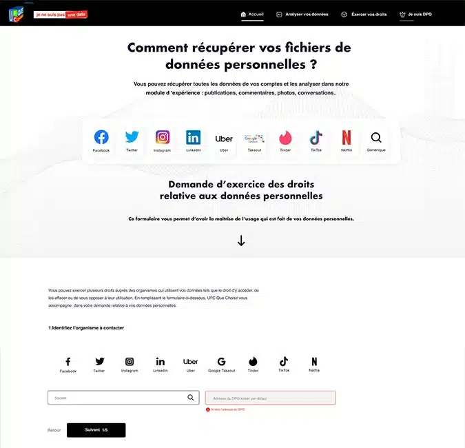 Module d'exercice des droits sur le site web Je ne suis pas une data – récupération de fichiers