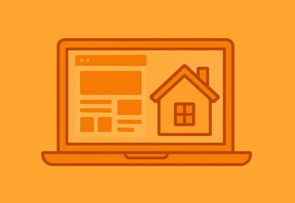 Illustration d’un site immobilier sur ordinateur portable – icône maison et interface web