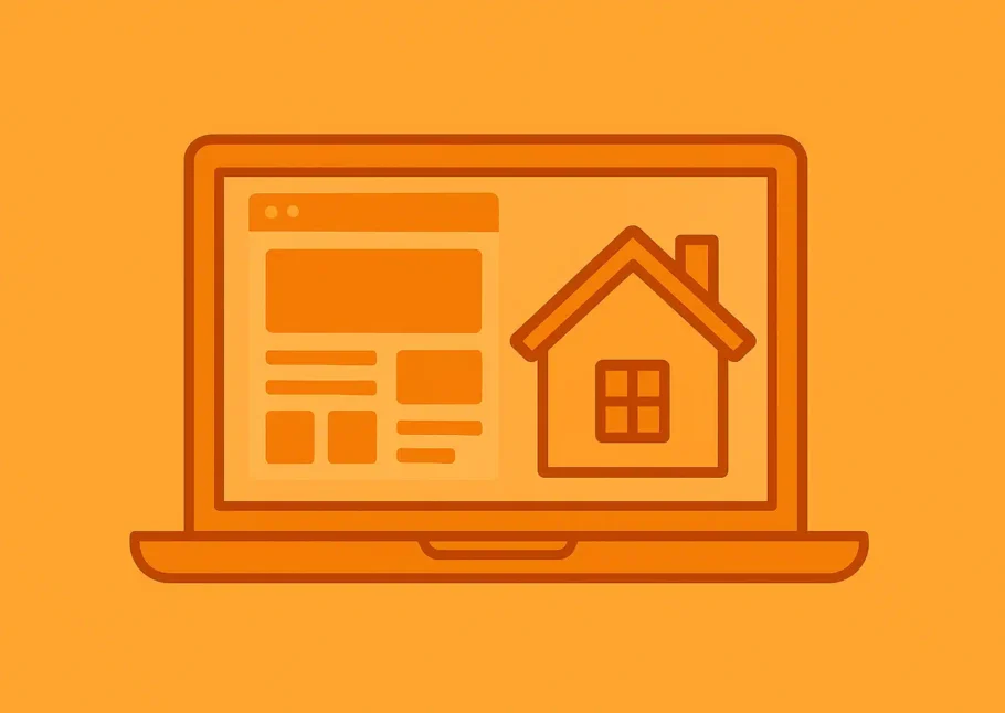 Illustration d’un site immobilier sur ordinateur portable – icône maison et interface web