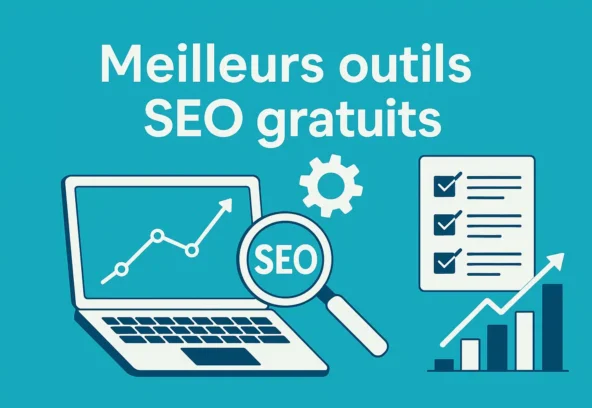 Meilleurs outils SEO gratuits – illustration comparatif digital, fond bleu sarcelle